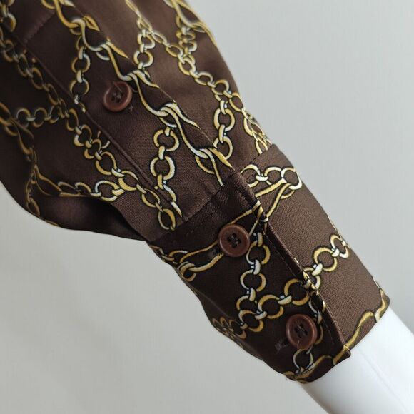 Trina Turk Chain Link Print Wrap Dress Size XS Brown Gold Silk Blend V-Neck - Picture 6 of 12